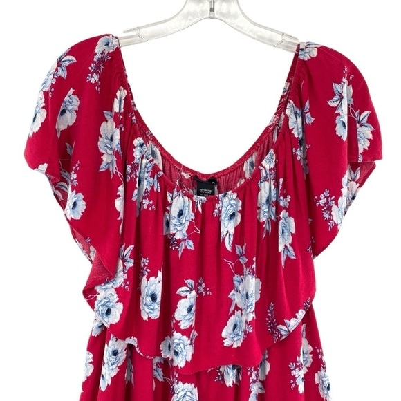 Torrid Red Floral Crepe Off Shoulder Ruffle Blouse - Picture 3 of 10